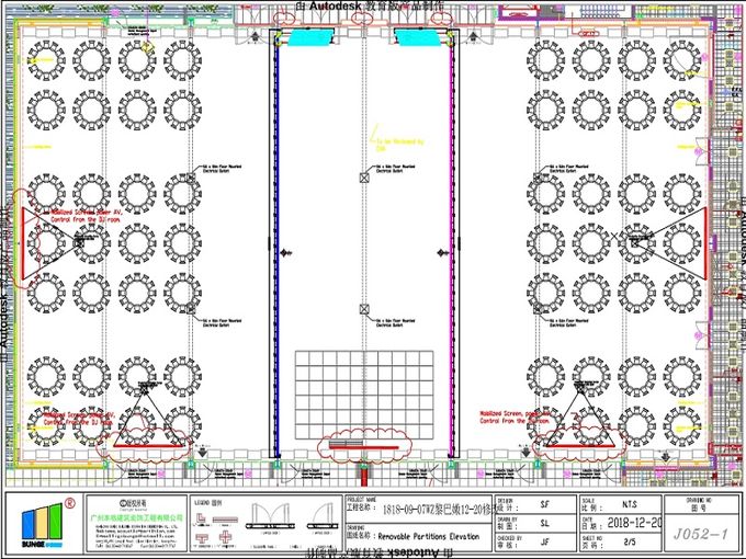 ISO9001 Akustyczne ścianki działowe / drzwi działowe obsługiwane przez pomieszczenie składane