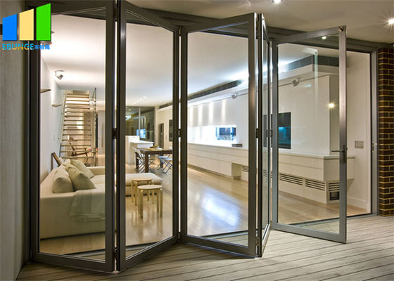 Balkon Poziome drzwi składane Dekoracyjna aluminiowa rama Szklane drzwi dwuskrzydłowe