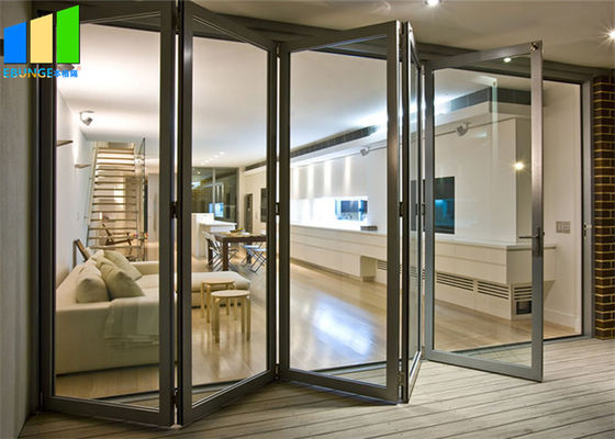 Balkon Poziome drzwi składane Dekoracyjna aluminiowa rama Szklane drzwi dwuskrzydłowe