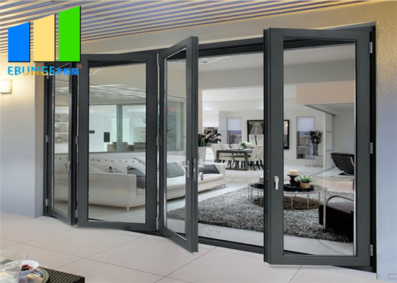 Podwójne oszklenie Lowes Bi Fold Door Akordeon Aluminiowe szklane Patio Zewnętrzne drzwi składane