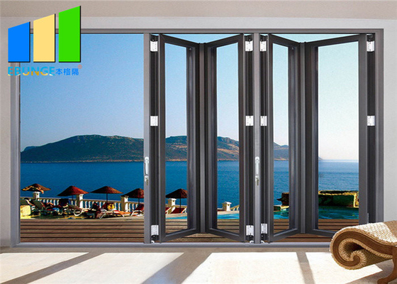 Zewnętrzne aluminiowe dwuskrzydłowe szklane drzwi harmonijkowe przesuwne drzwi składane patio
